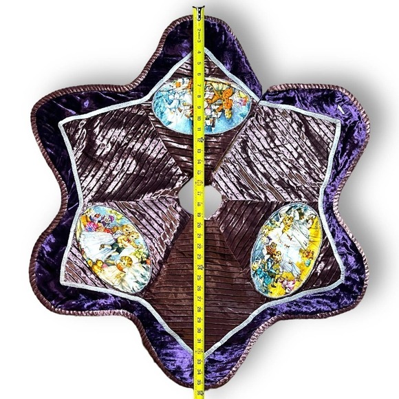 VTG Handmade Tree Skirt Christmas Holiday Children Winter Star Purple Velvet - Picture 5 of 9